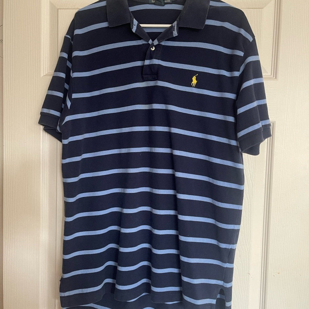 Polo by Ralph Lauren Men's Dark Blue and Light Blue Striped Polo